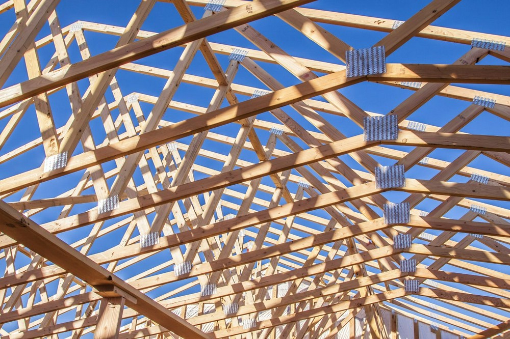Trusses with a blue sky above